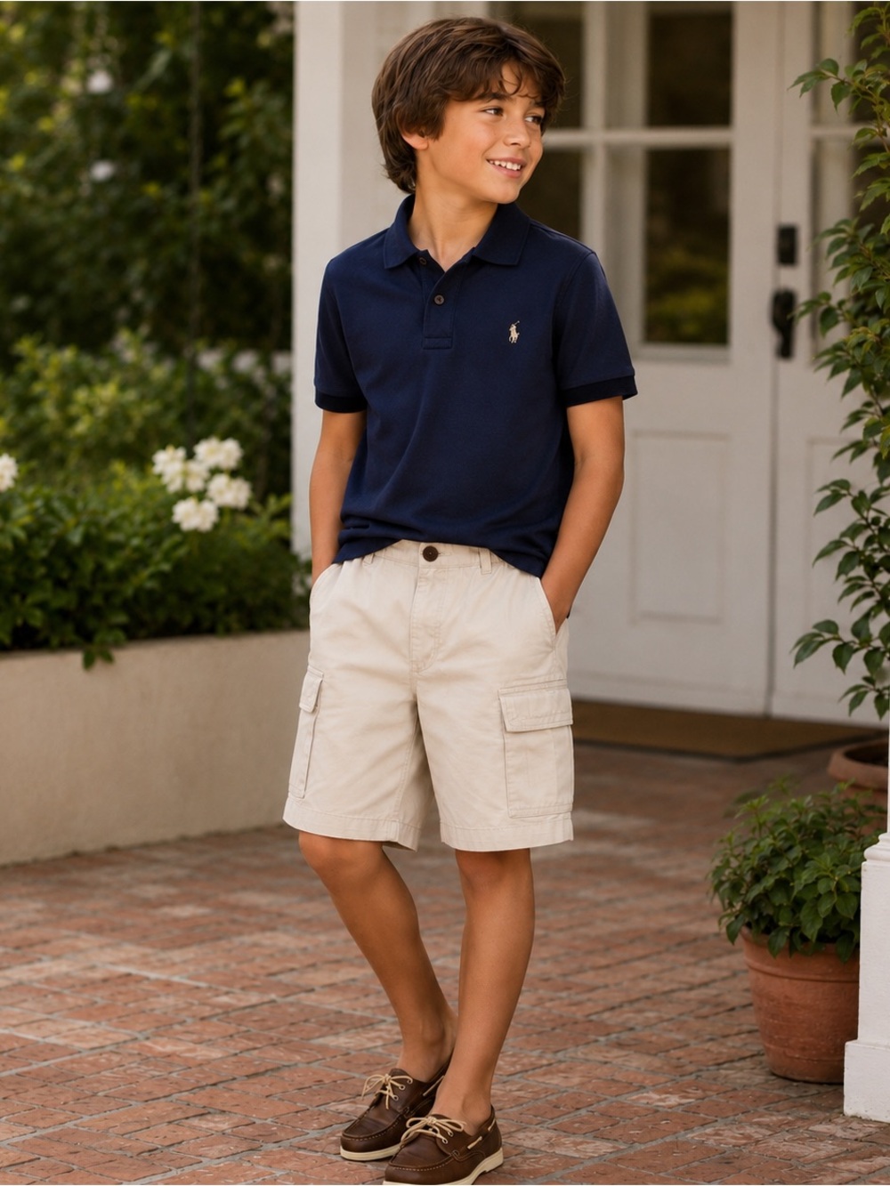 Oscar de la Renta Boys Cargo Shorts NWT Cream Cotton Size 14 Utility Preppy Kids